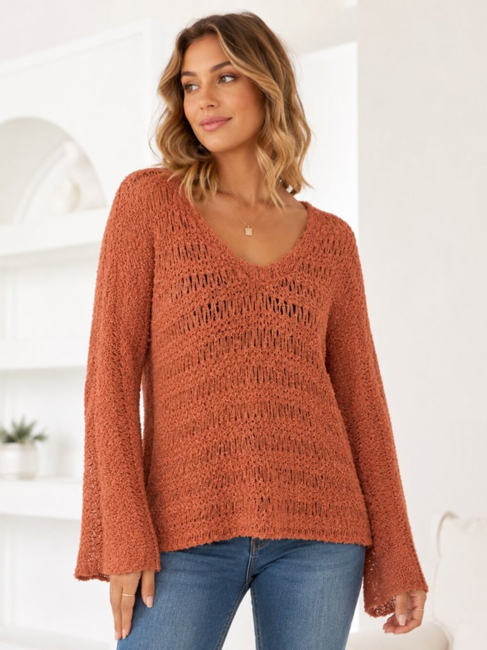 Rust Color Sweater with Relaxed Fit